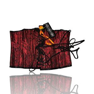 Vintage Red Floral Gothic Print Corset Top Lace Up Steel-Boned Size 34 NWT